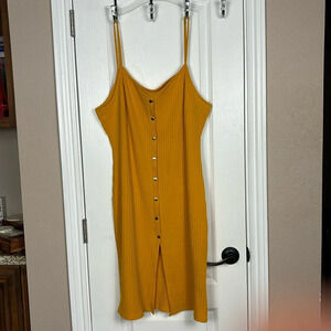 LU NYC Women's Spaghetti Strap Ribbed Yellow Stretch Midi Summer Dress Size 2X